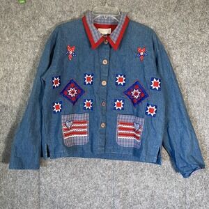 Vtg Denim Patchwork Jacket Womens‎ Medium Quilted Cottagecore USA Grannycore